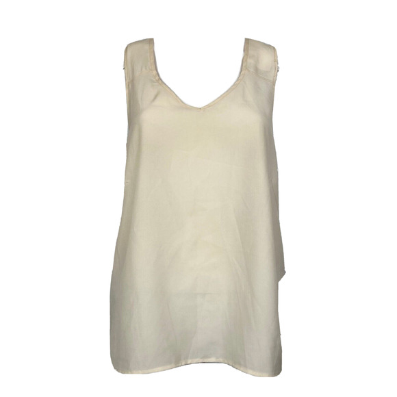 BCBG Tank Top Womens‎ Sz M Ivory Sheer Chiffon V-Neck Gathered Back Sleeveless - Picture 1 of 10